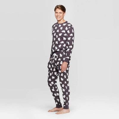 Men's Family Pajamas Ghost Set — Snooze Button Gray