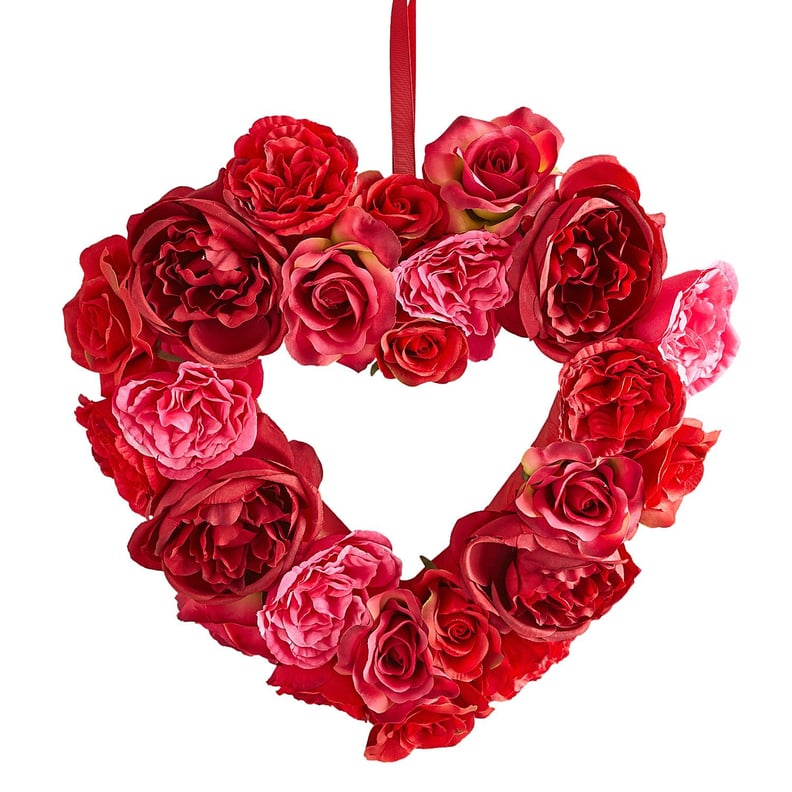 15" Heart Faux Red Rose Wreath
