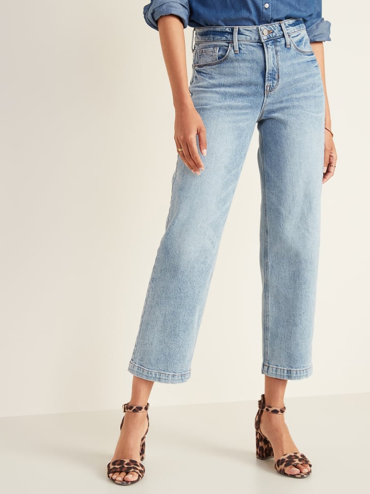 navy high waisted wide leg trousers