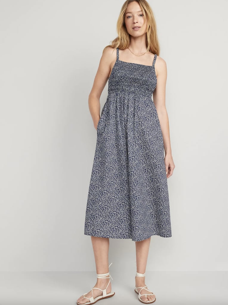 Old Navy Fit & Flare Cotton-Poplin Smocked Cutout Cami Midi Dress