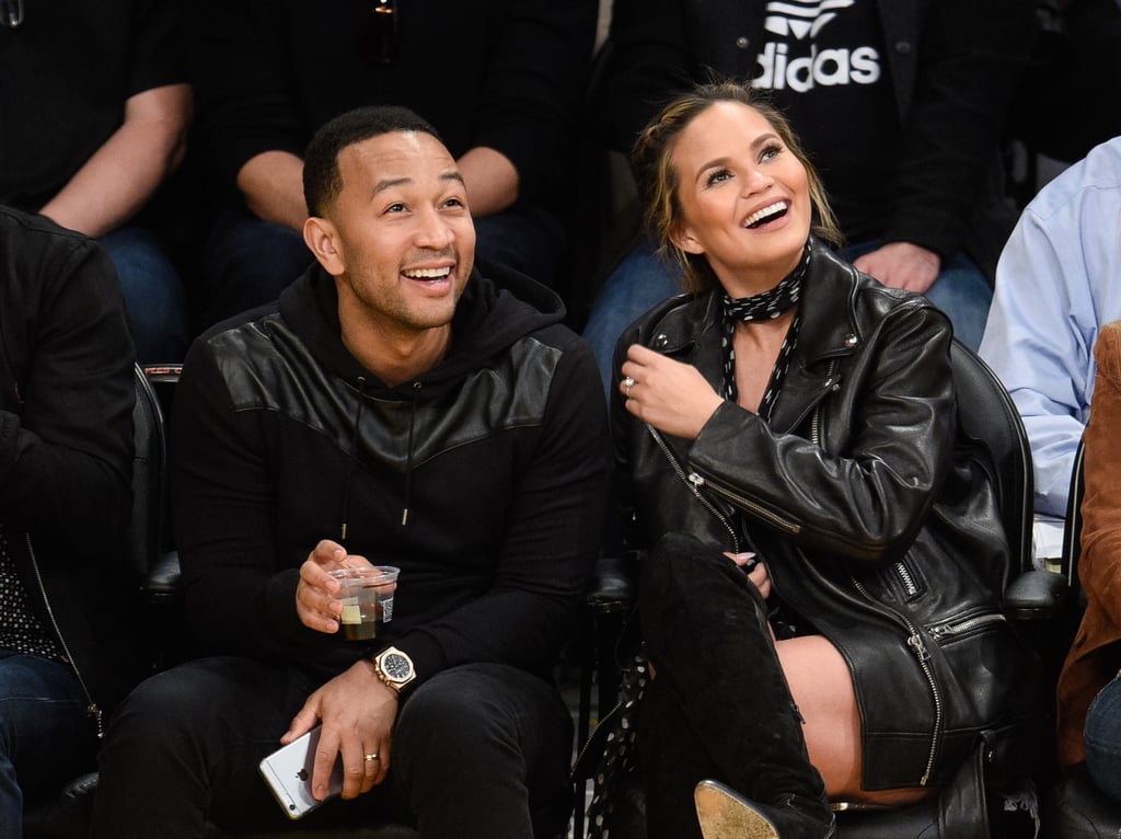 John Legend and Chrissy Teigen at Lakers Game March 2016