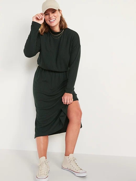 Old Navy Waist-Defined Rib-Knit Turtleneck Long-Sleeve Dress