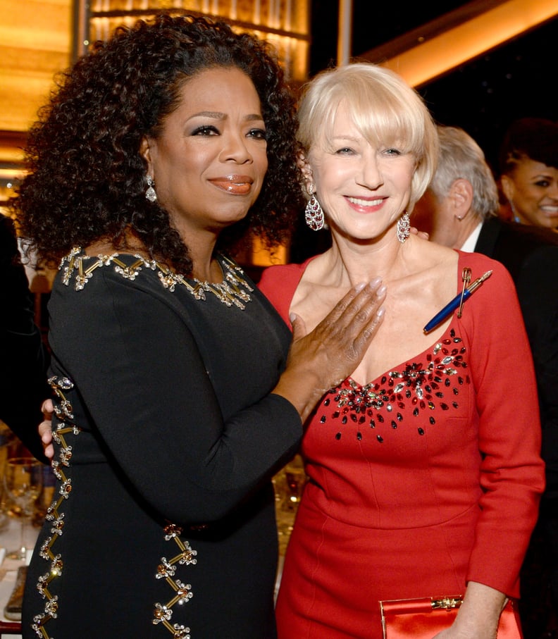 In a last-ditch effort to cool down, Oprah touched Helen Mirren's chest.