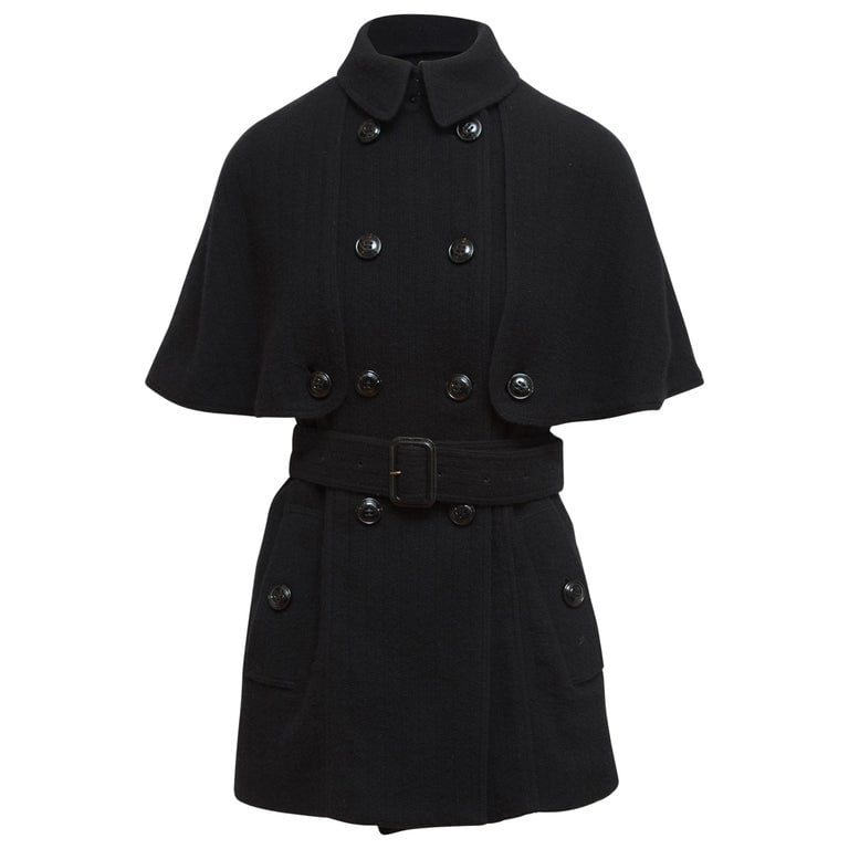 Burberry Black Double Breasted Cape Coat