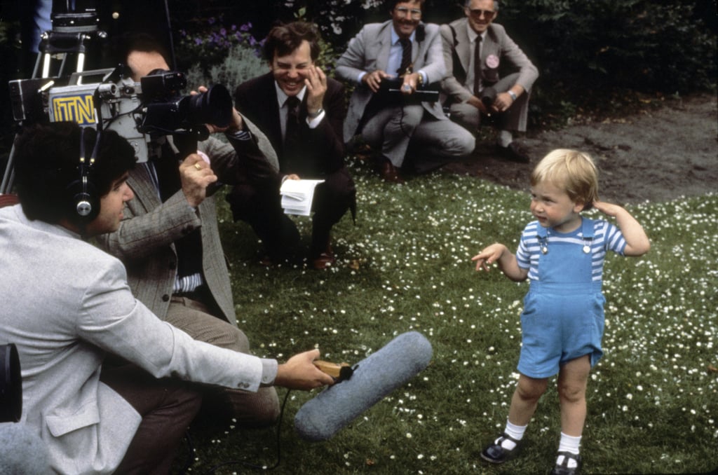 Prince William showed skill with the press as a toddler at Kensington Palace in June 1984.