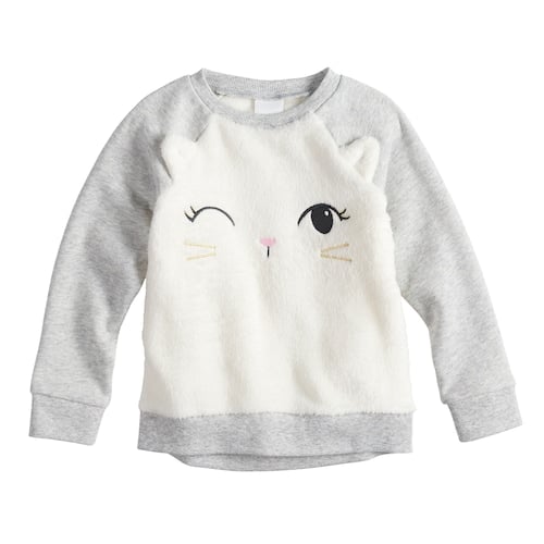 Jumping Beans Plush Cat Winking Raglan Sweatshirt