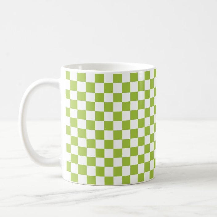 For Morning Coffee: Checkered Apple Green and White Coffee Mug