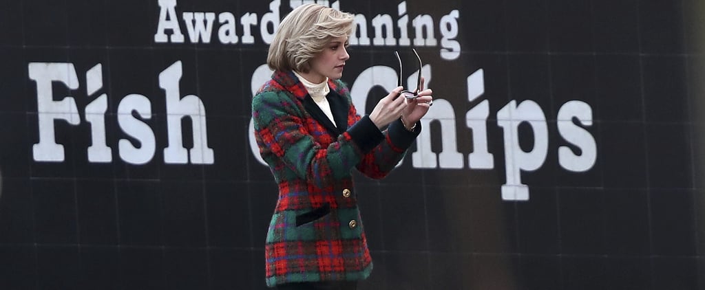 Kristen Stewart as Princess Diana in a Tartan Blazer on Set