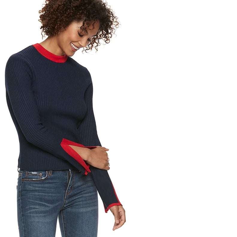 POPSUGAR Ribbed Slit-Sleeve Sweater