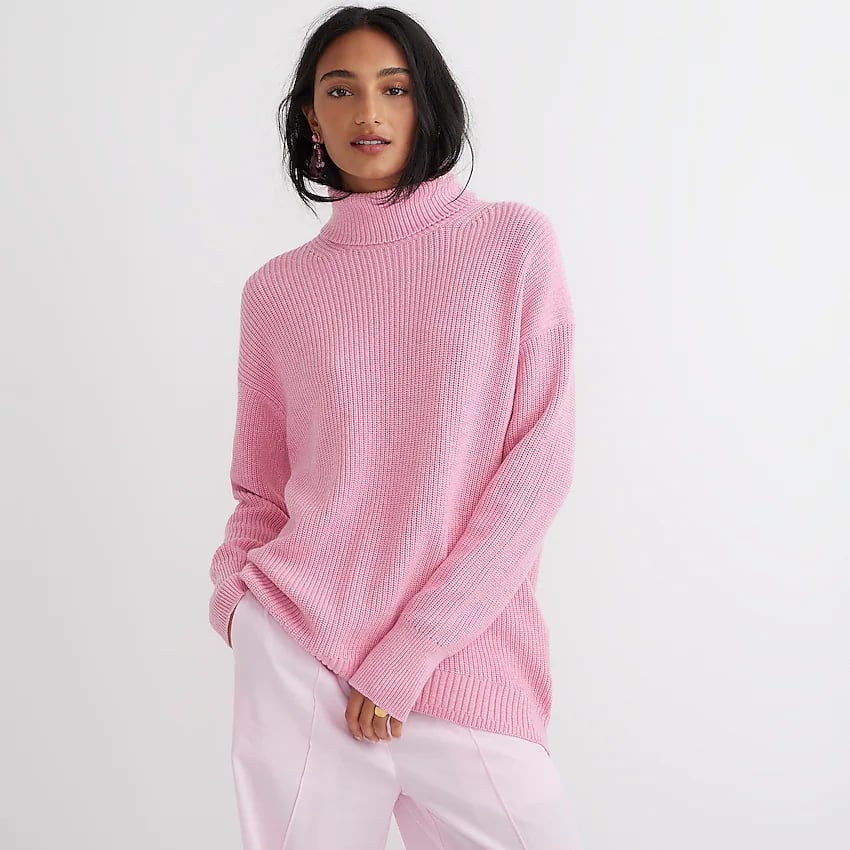 A Pink Turtleneck: J.Crew Ribbed Cotton-cashmere Relaxed Turtleneck Sweater