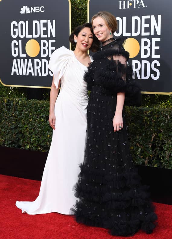 Sandra Oh and Jodie Comer at 2019 Golden Globes POPSUGAR Celebrity