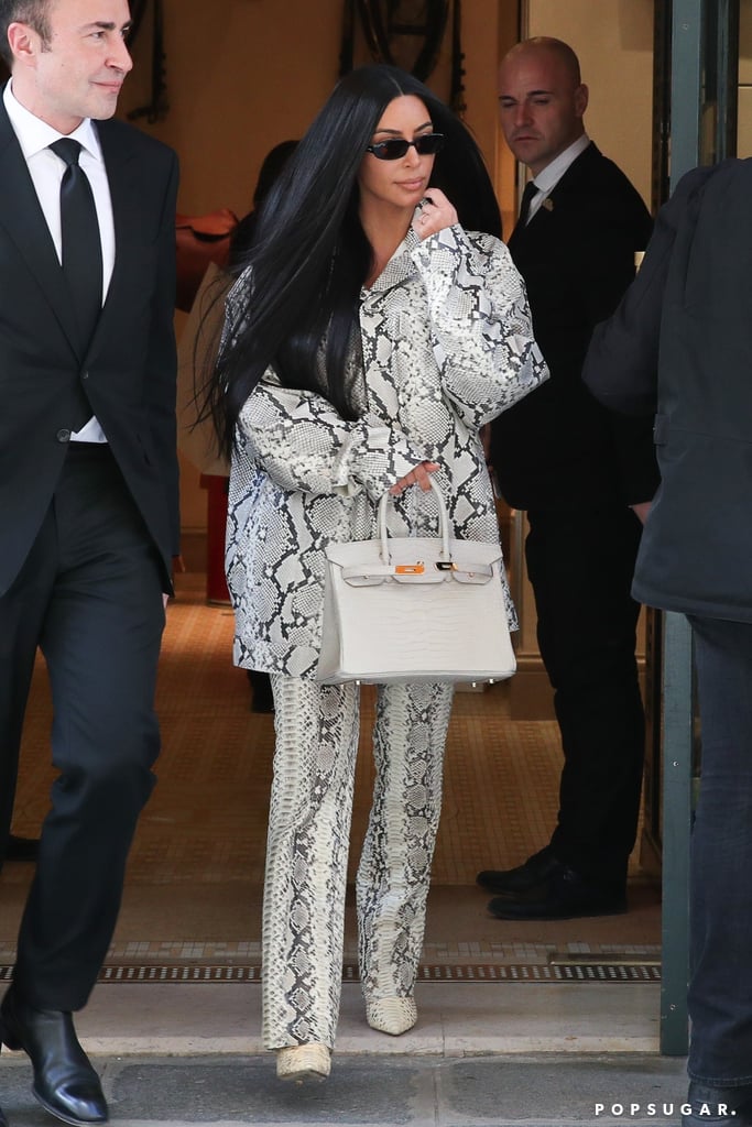 Kim Kardashian's Python Print Gucci Leather Pants in Paris