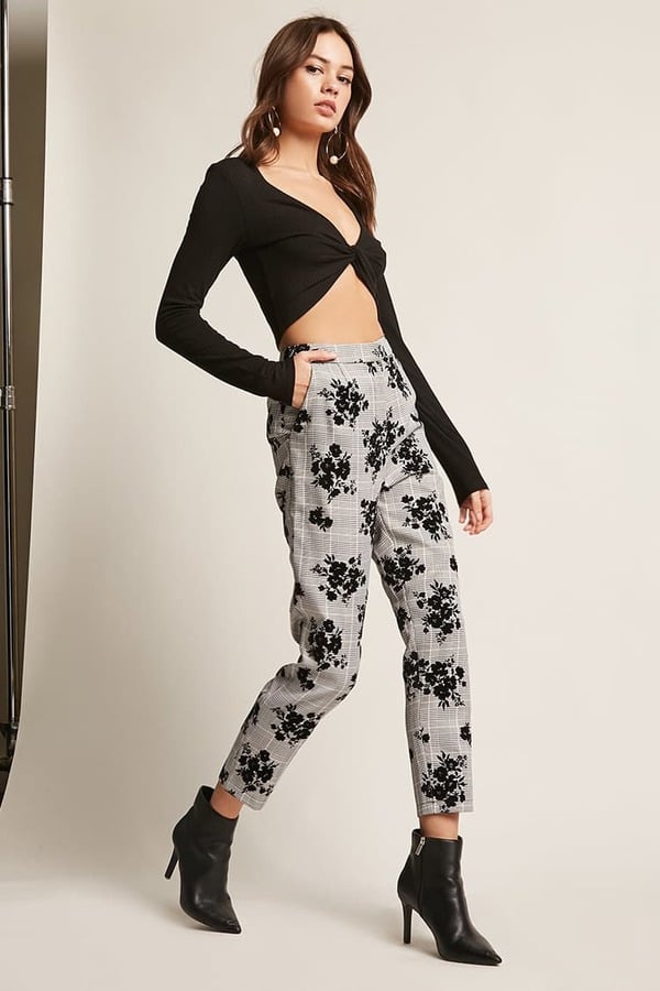 Forever 21 Velvet Floral Glen Plaid Pants