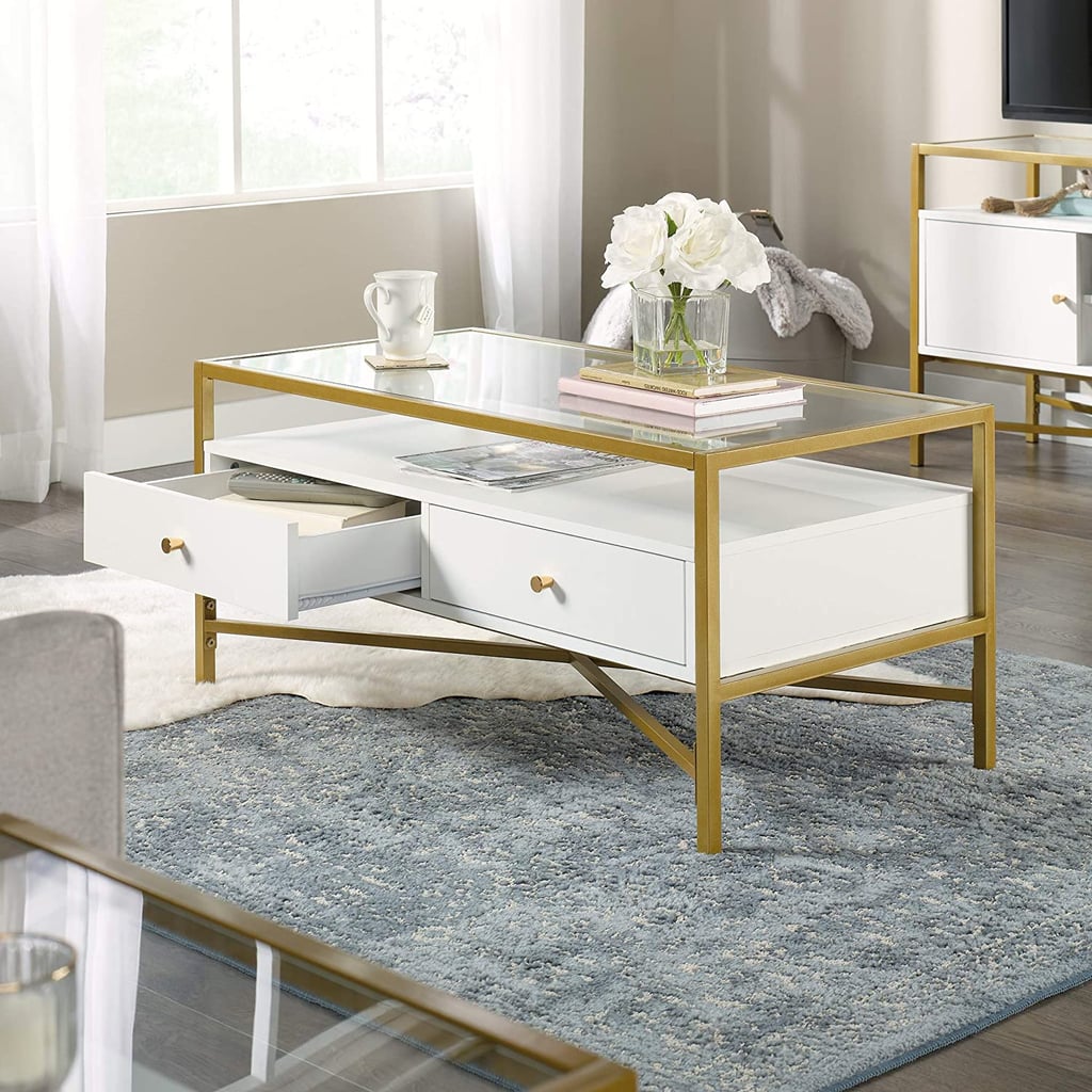Sauder Harper Heights White Contemporary Glass-Top Coffee Table