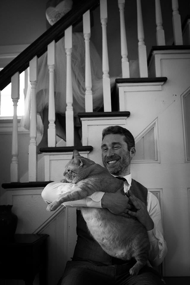 Couple's Large Cat in Wedding Photos