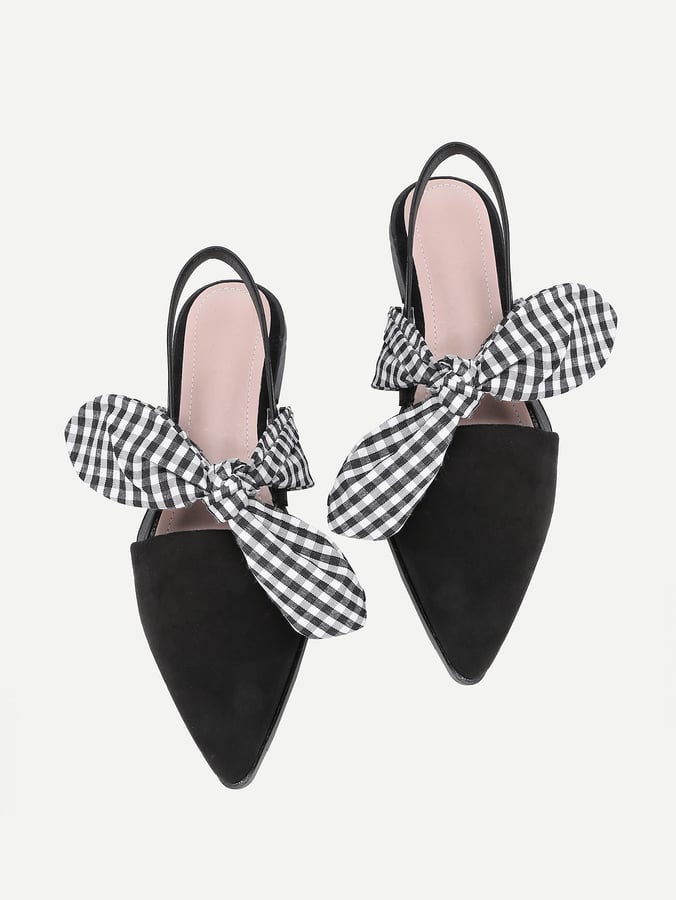 Shein Gingham Bow-Tie Pointed-Toe Flats