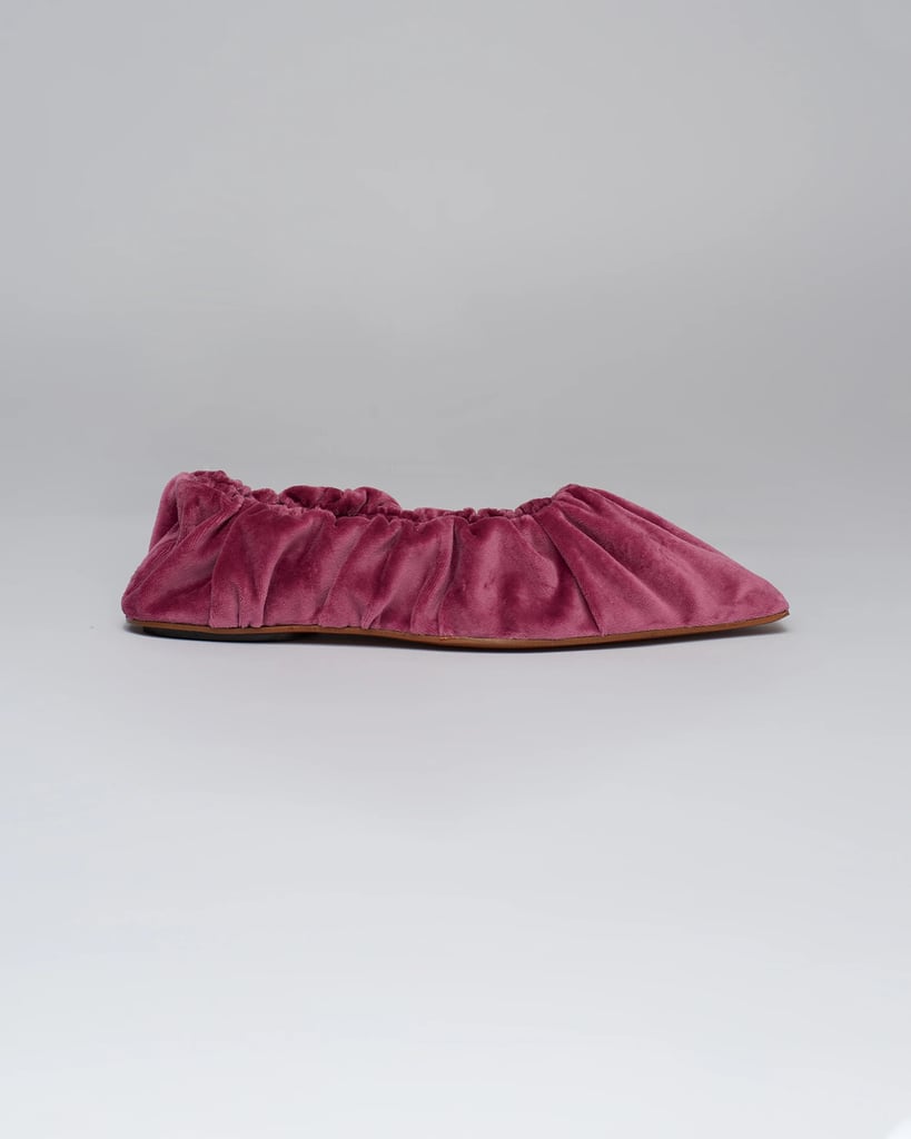 Nanushka Matangi Ruched Velvet Flats in Peony