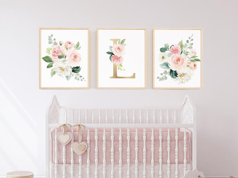 Personalized Blush Nursery Art Set of 3