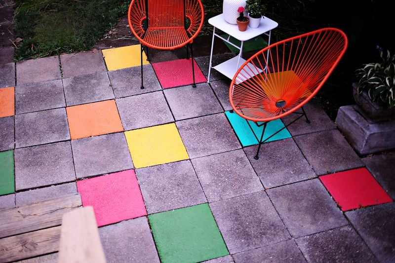 Paint Your Stone Patio Tiles With Pops of Color