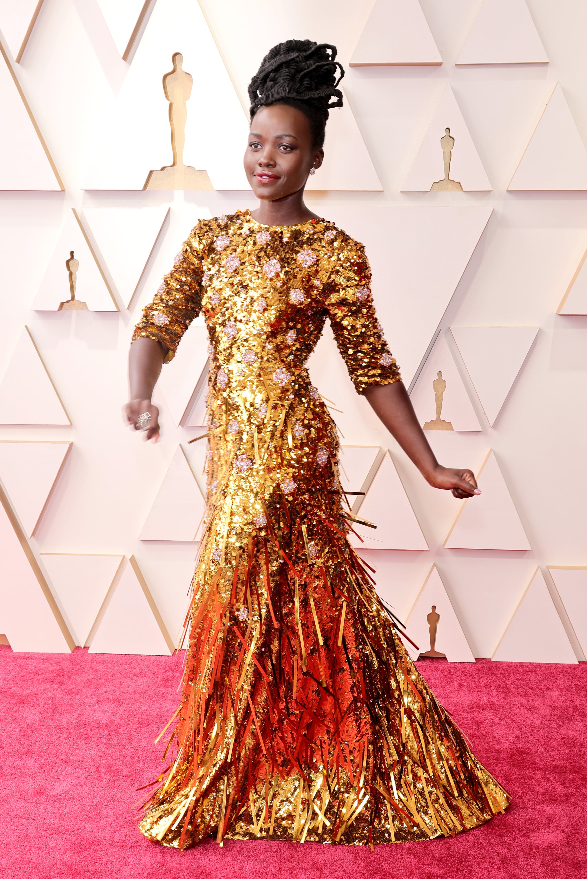 Lupita Nyong'o's Gold Fringe Prada Dress at the 2022 Oscars | POPSUGAR  Fashion