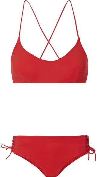 Emma Pake - Chiara Calinda Lace-up Halterneck Bikini - Red
