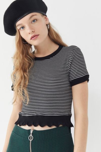 Project Social T Lily Striped Lettuce-Edge Top