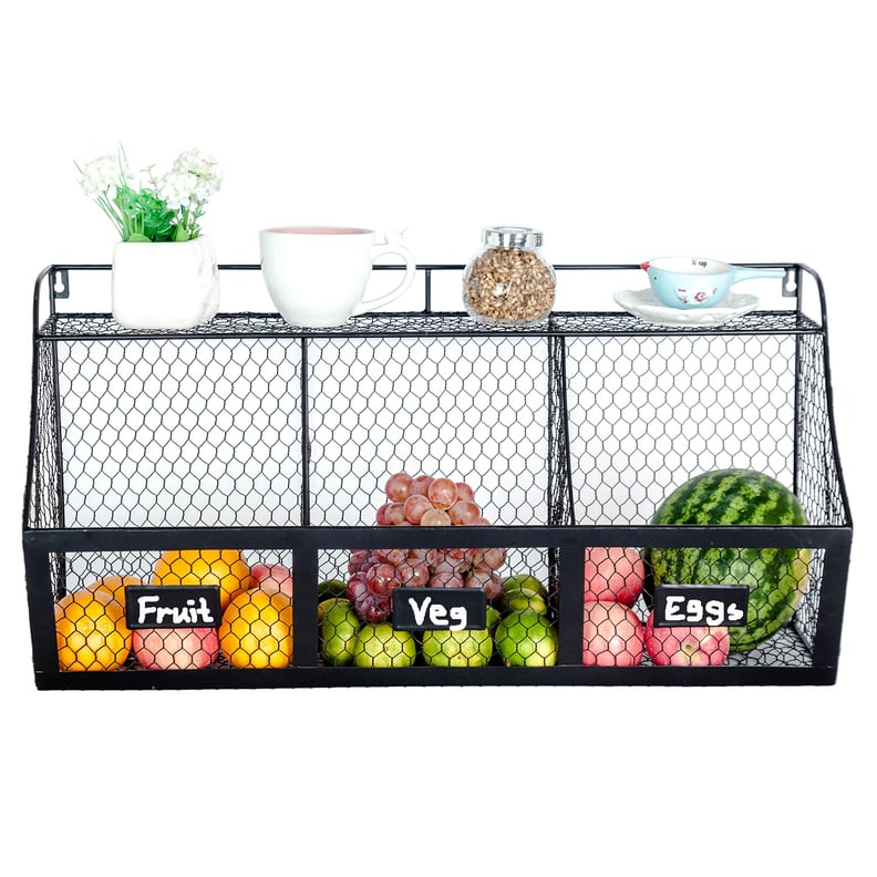 3-Compartment Wall Mount Metal Storage Basket