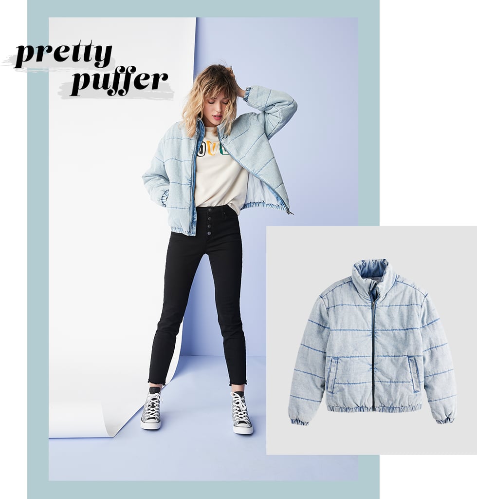 In light-wash denim, this cropped puffer is a unique hybrid of your go-to jean jacket and your trusty Winter coat. It's also the easiest way to instantly brighten any outfit — no styling required, as denim literally goes with everything. Of all the ways to wear it, though, we love black jeans and a graphic sweatshirt — cool, casual, and on-trend.