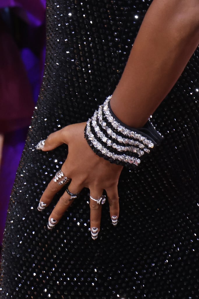 Janelle Monae's Black and White Crystal Nail Art