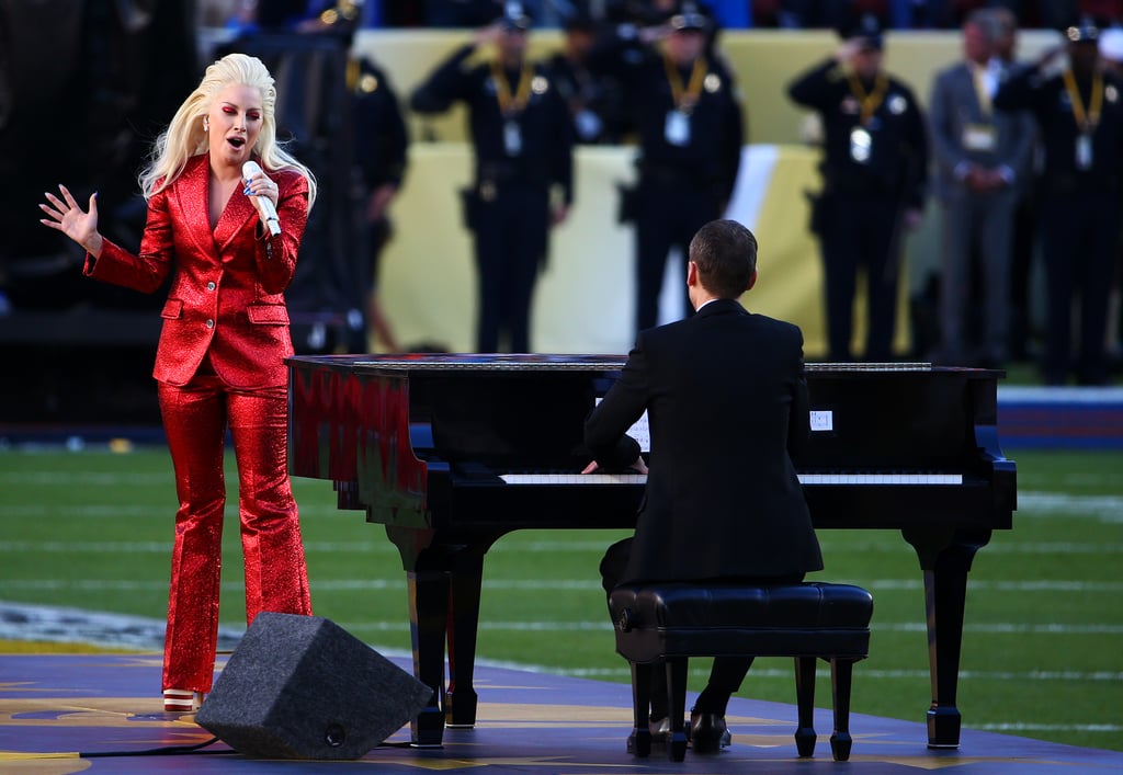 Lady Gaga's Red Gucci Suit at the Super Bowl