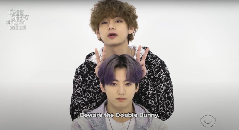 Jungkook and V From BTS Doing a "Double Bunny Ears" Hand Gesture