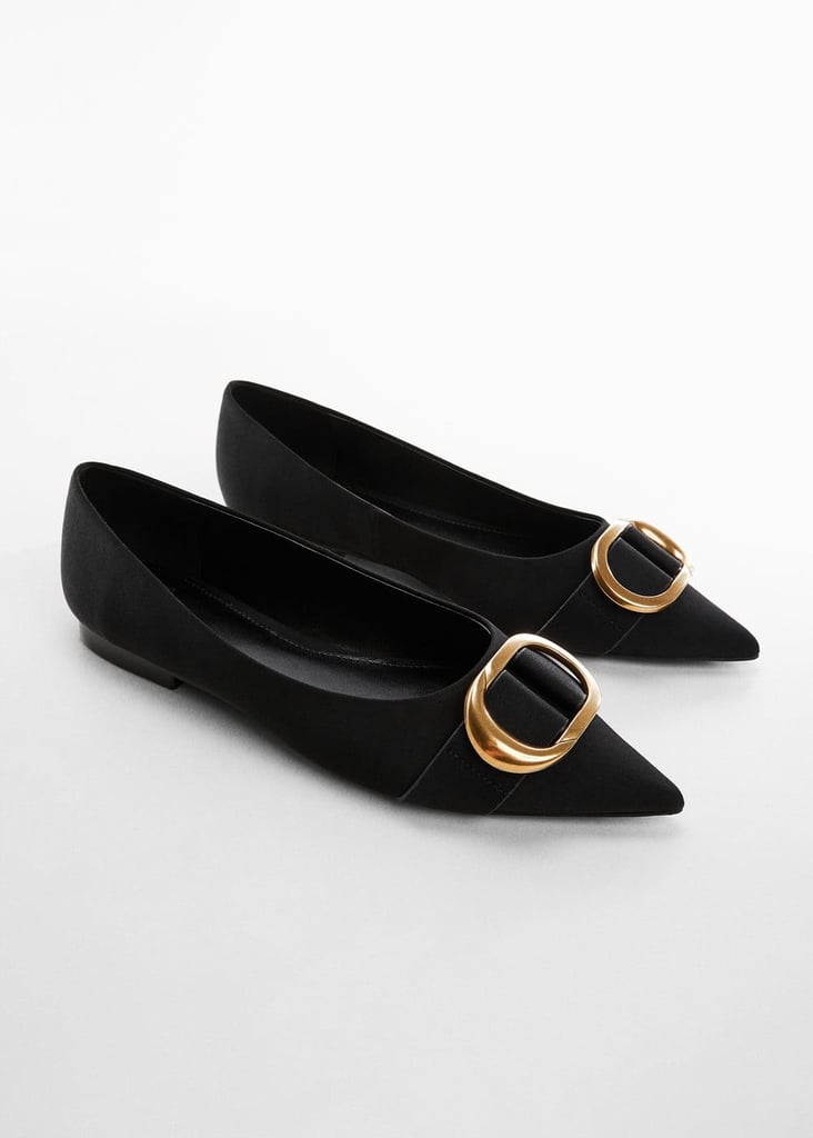 Best Black Pointed Flats: Mango Decorative Buckle Shoes | Black Flats Are a Timeless Essential — Stock Up on 18 Favorites | POPSUGAR Fashion Photo 14