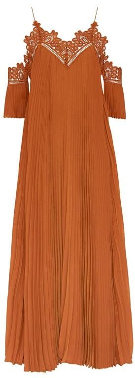 Self-Portrait Off the Shoulder Pleated Maxi Dress ($675)