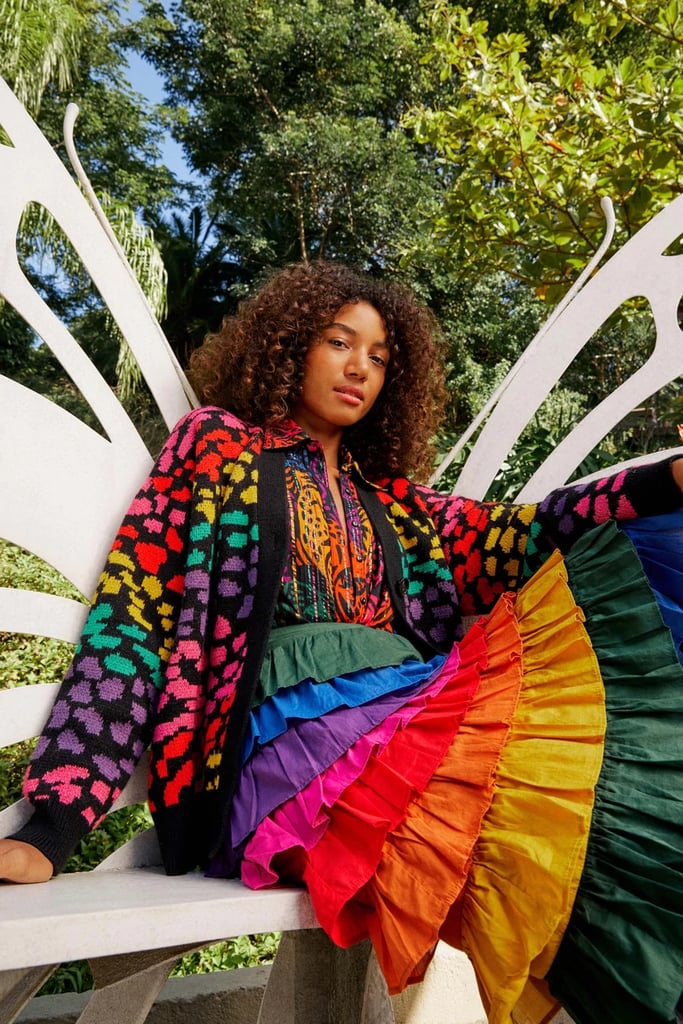 彩虹真实性:农场里约热内卢Colorblocking分层Midi裙子
