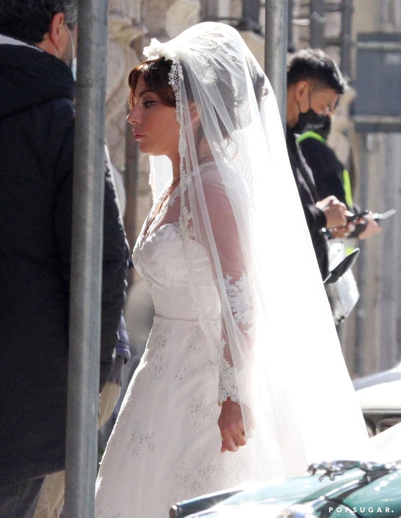 Lady Gaga in a Wedding Gown on the Set of House of Gucci - Tom +