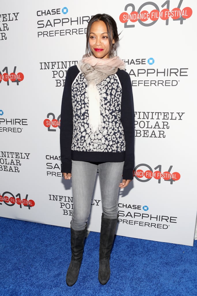 Zoe Saldana stepped out for the Infinitely Polar Bear premiere on Sunday.