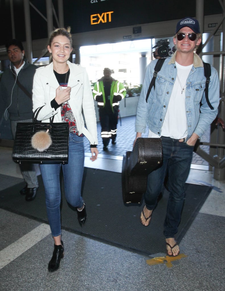 Gigi Hadid and Cody Simpson wore denim ensembles to LAX on Saturday.