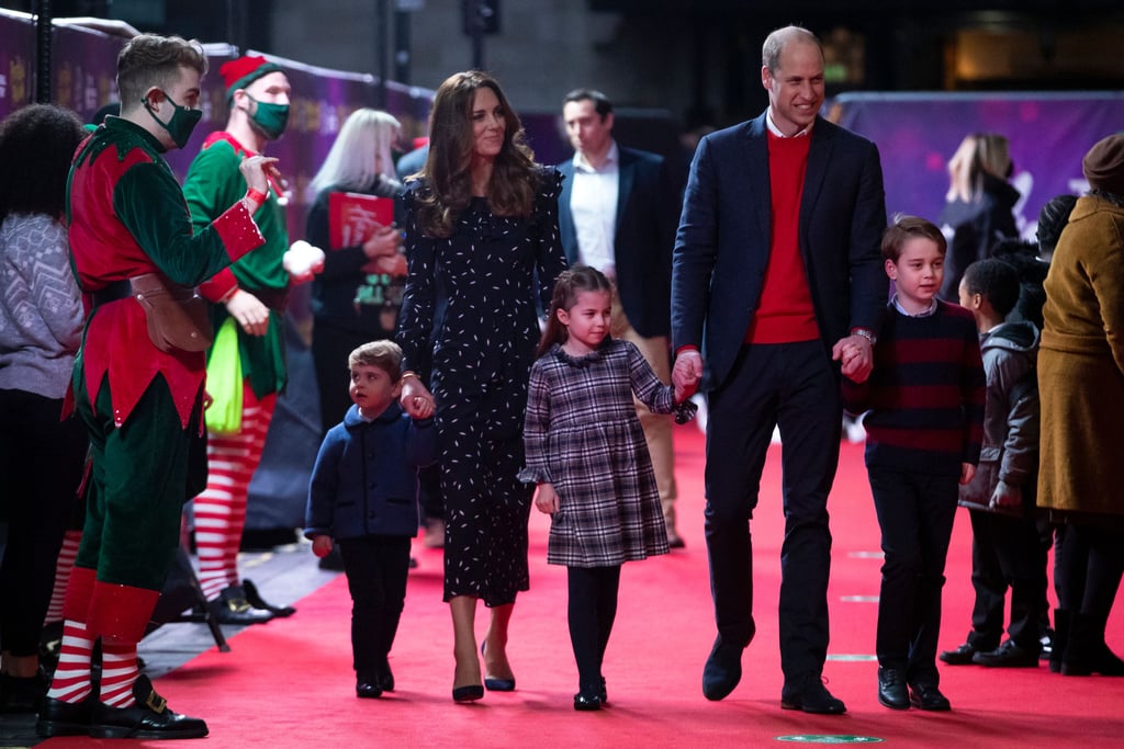 Kate Middleton Wearing Navy Dress With Kids on Red Carpet