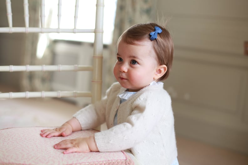 Princess Charlotte on Her First Birthday Wearing Prince George's Sweater