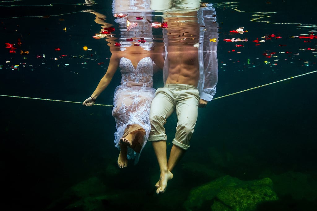 Underwater Trash-the-Wedding-Dress Shoot