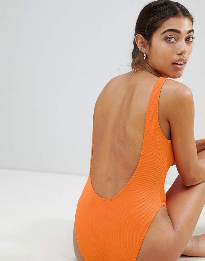Missguided Ribbed Low Back Swimsuit Alessandra Ambrosio's Orange One