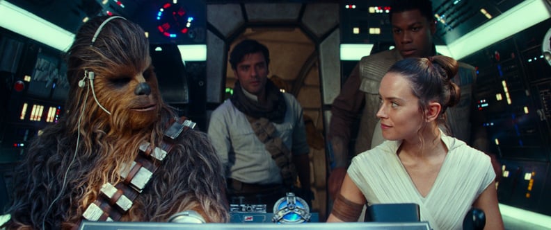 Joonas Suotamo is Chewbacca, Oscar Isaac is Poe Dameron, Daisy Ridley is Rey and John Boyega is Finn in STAR WARS:  THE RISE OF SKYWALKER