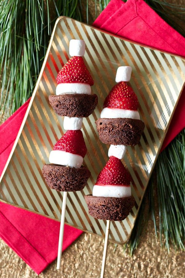 Strawberry Santa Hat Brownie Kabobs