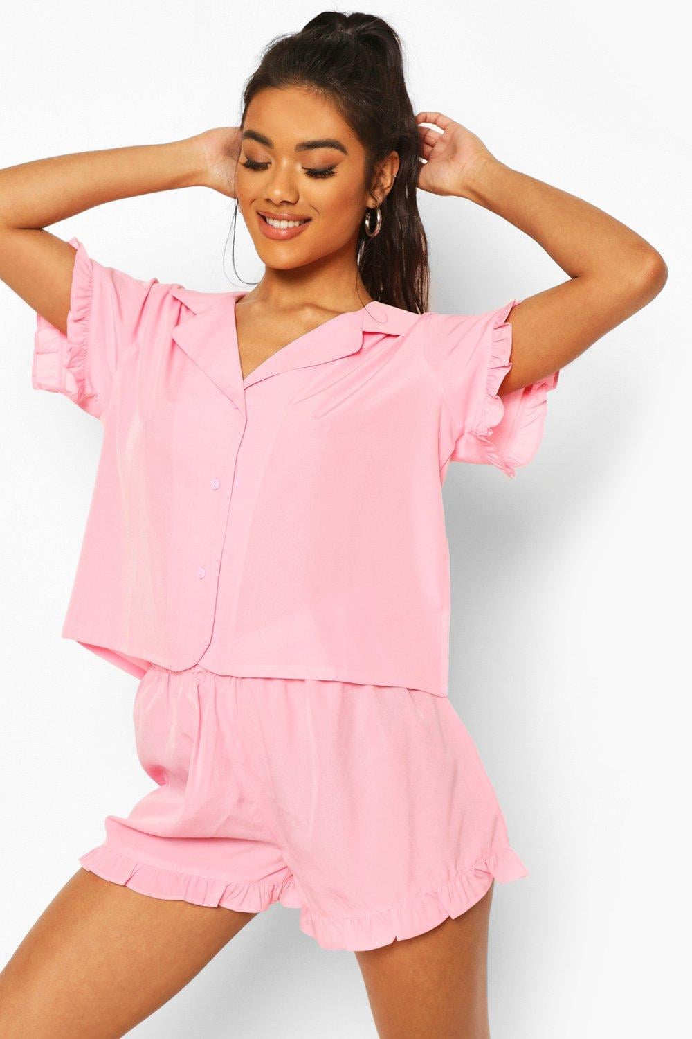 Ruffle hem online pajama shorts