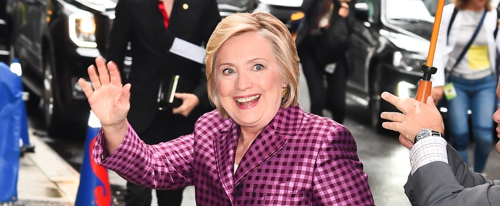 Hillary Clinton Wearing Purple Gingham Argent Blazer