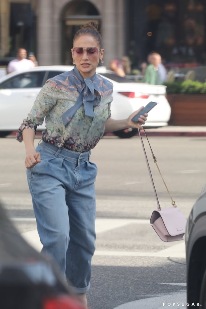 JLo Goes Shopping in a Floral Blouse and Paper-Bag Jeans