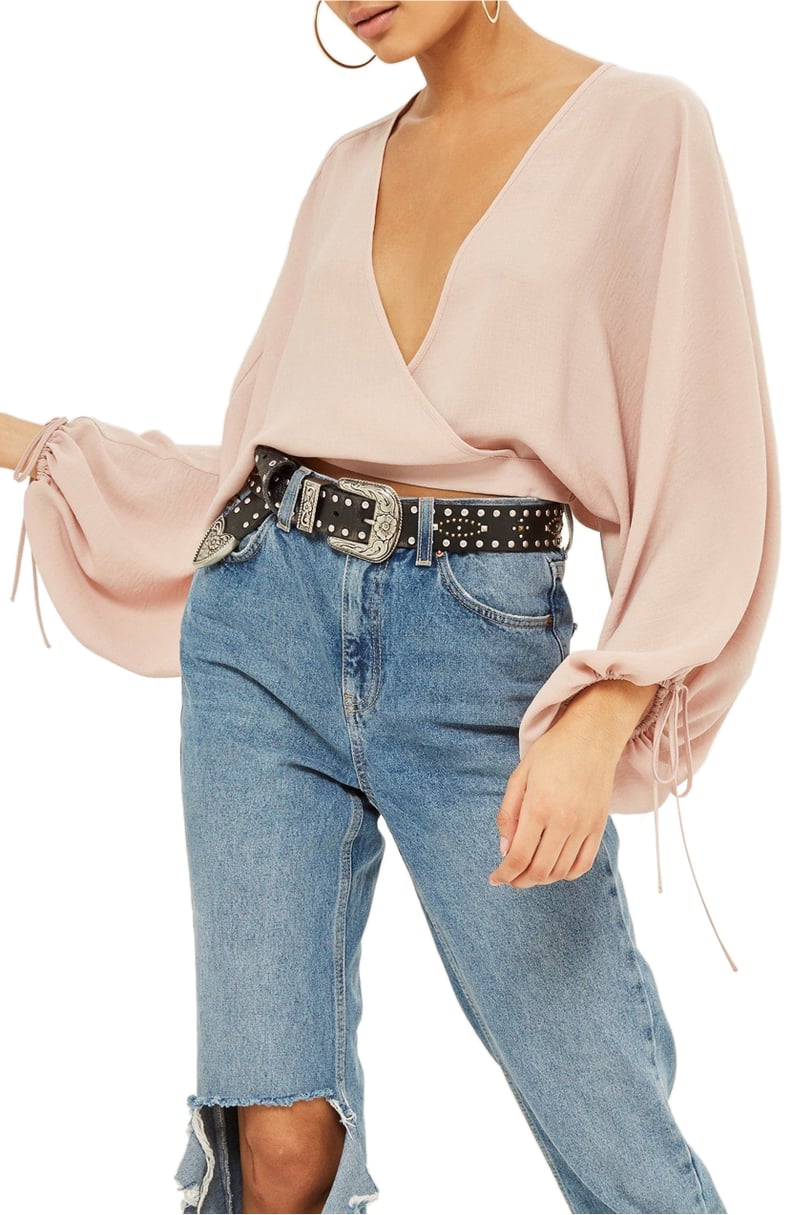 Topshop Ditsy Gypsy Tie Neck Blouse