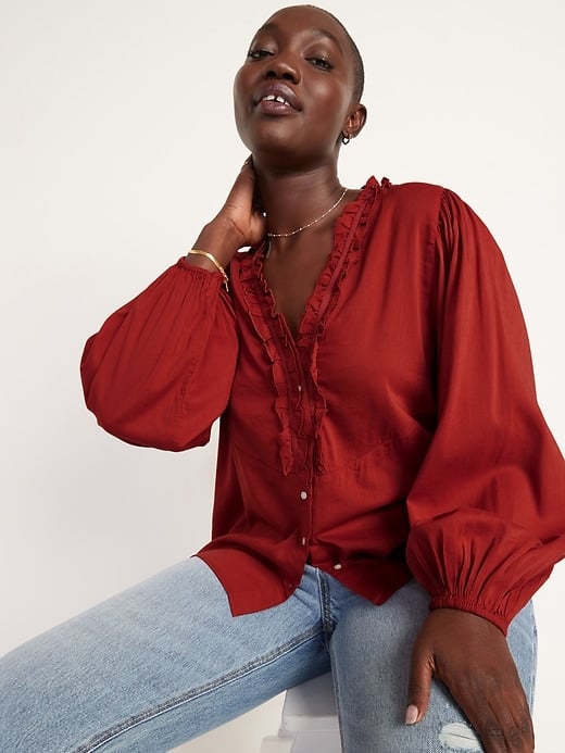 Old Navy Oversized Ruffled V-Neck Blouse