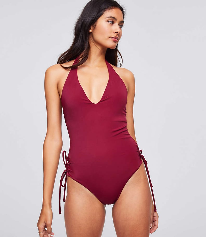 Loft Beach Lace-Up Halter One-Piece