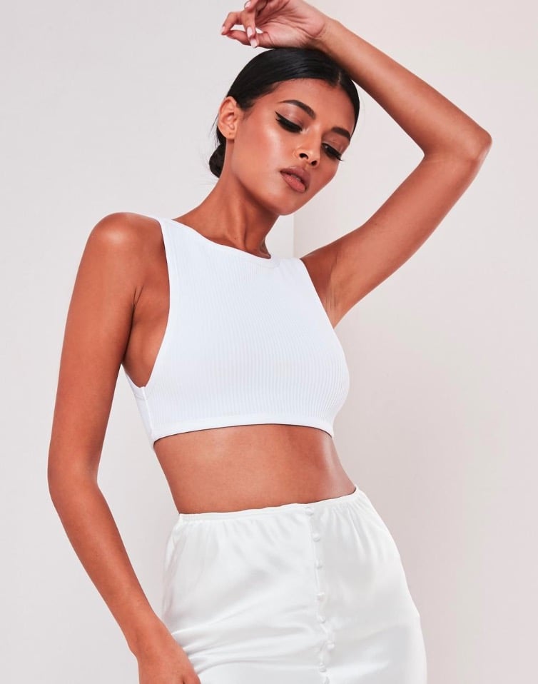 Missguided basic ribbed sleeveless crop top in white